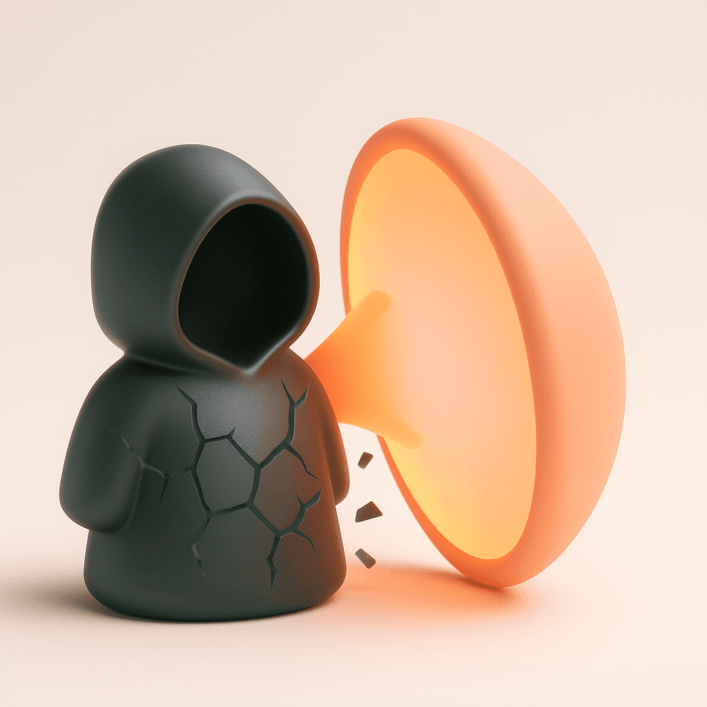 A hooded drainer figure deflected by a glowing shield